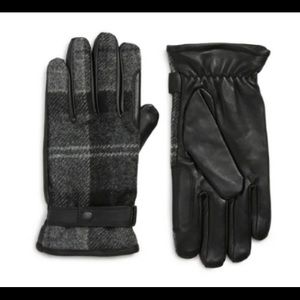 NWT Barbour Newbrough Tartan Leather Gloves, Size Medium, Color: Black/Grey